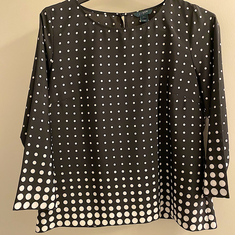 J. Crew Black and White Polka Dot 3/4 Sleeve Blouse | Size M
